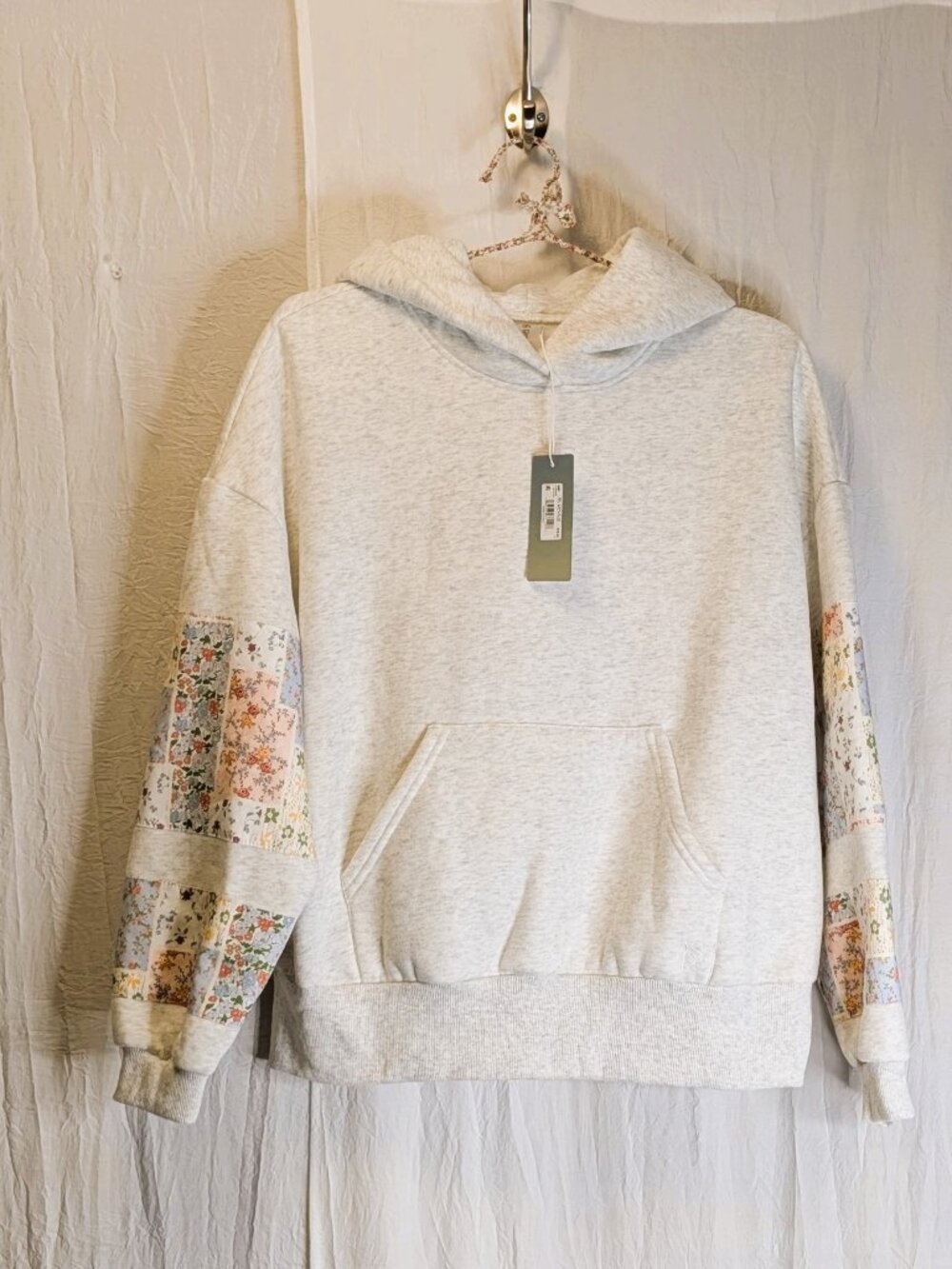 Altar’d State Womens Light Heather Gray Champ Patchwork Hoodie Size S Boho